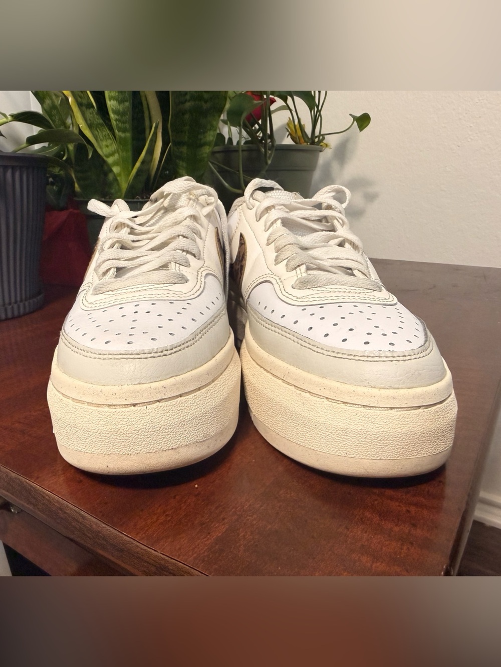 NIKE COURT VISION ALTA Women’s White Sneakers with Brown Leopard Swoosh - Picture 6 of 10
